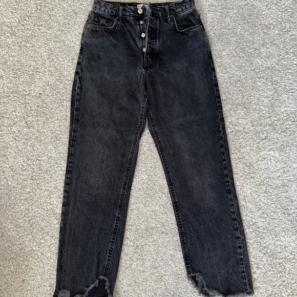 Free People Black Straight Leg Jeans with Button Fly - Picture 3 of 8
